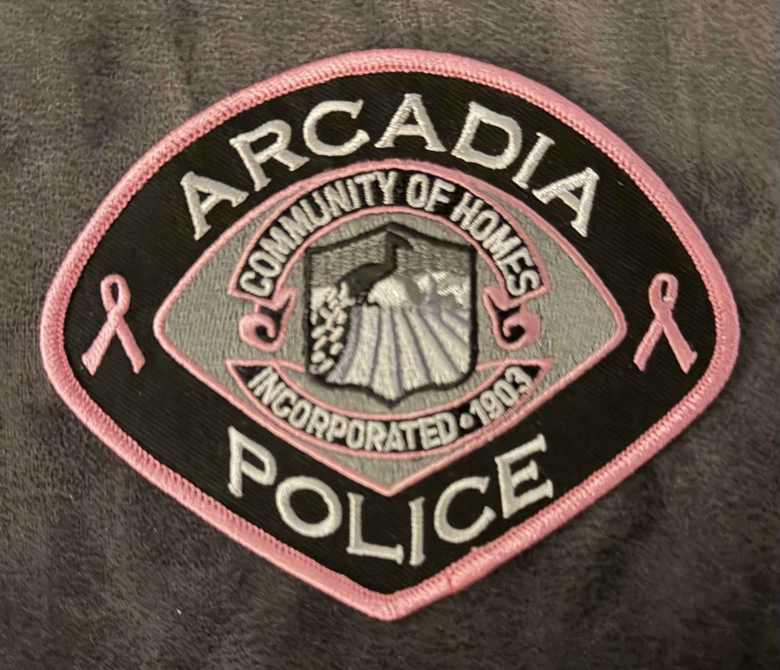 California Pink (Cancer Awareness) Patch. Arcadia Police  Dept.