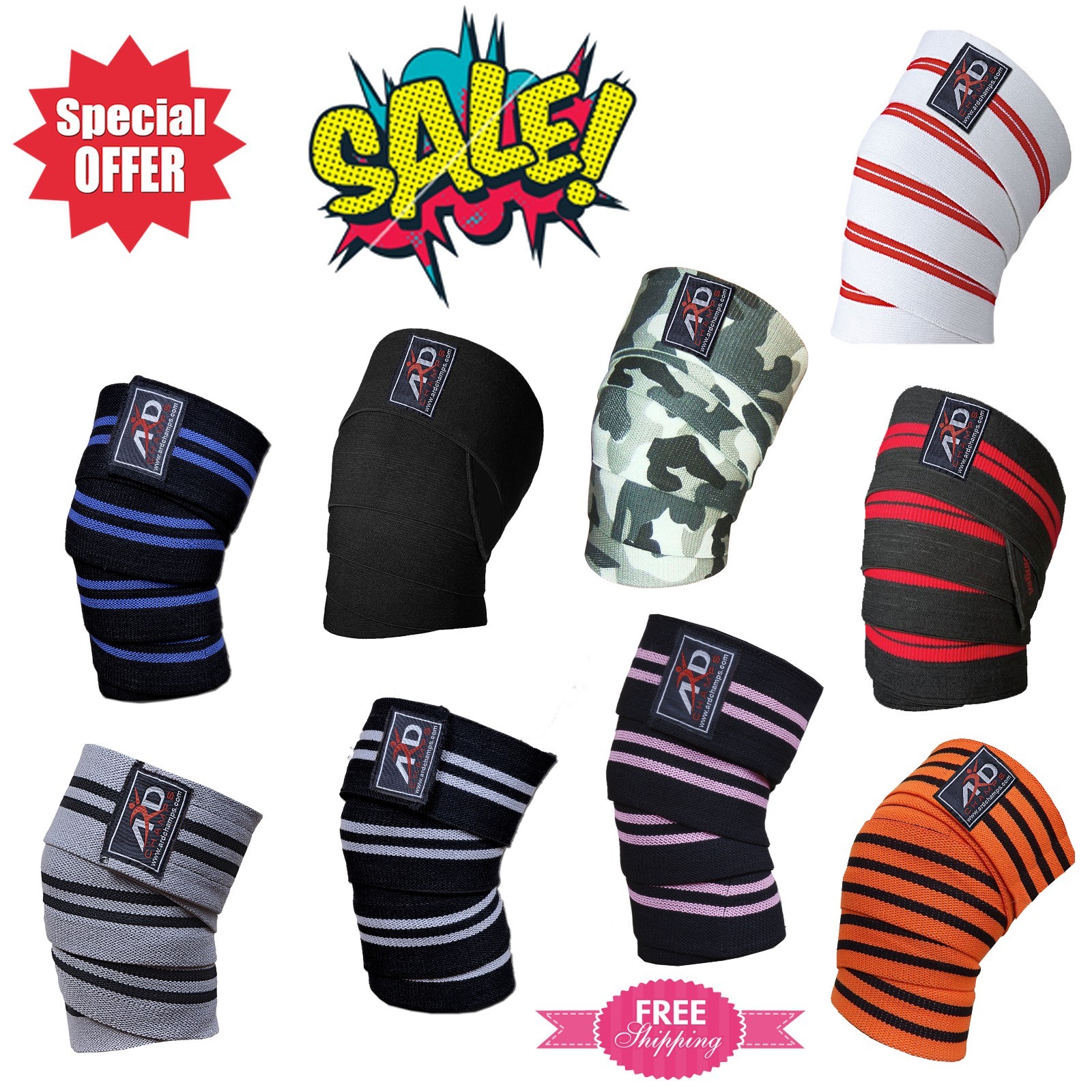 ARD Weight Lifting Knee Wraps 74" Powerlifting Gym Support Straps Training Gear