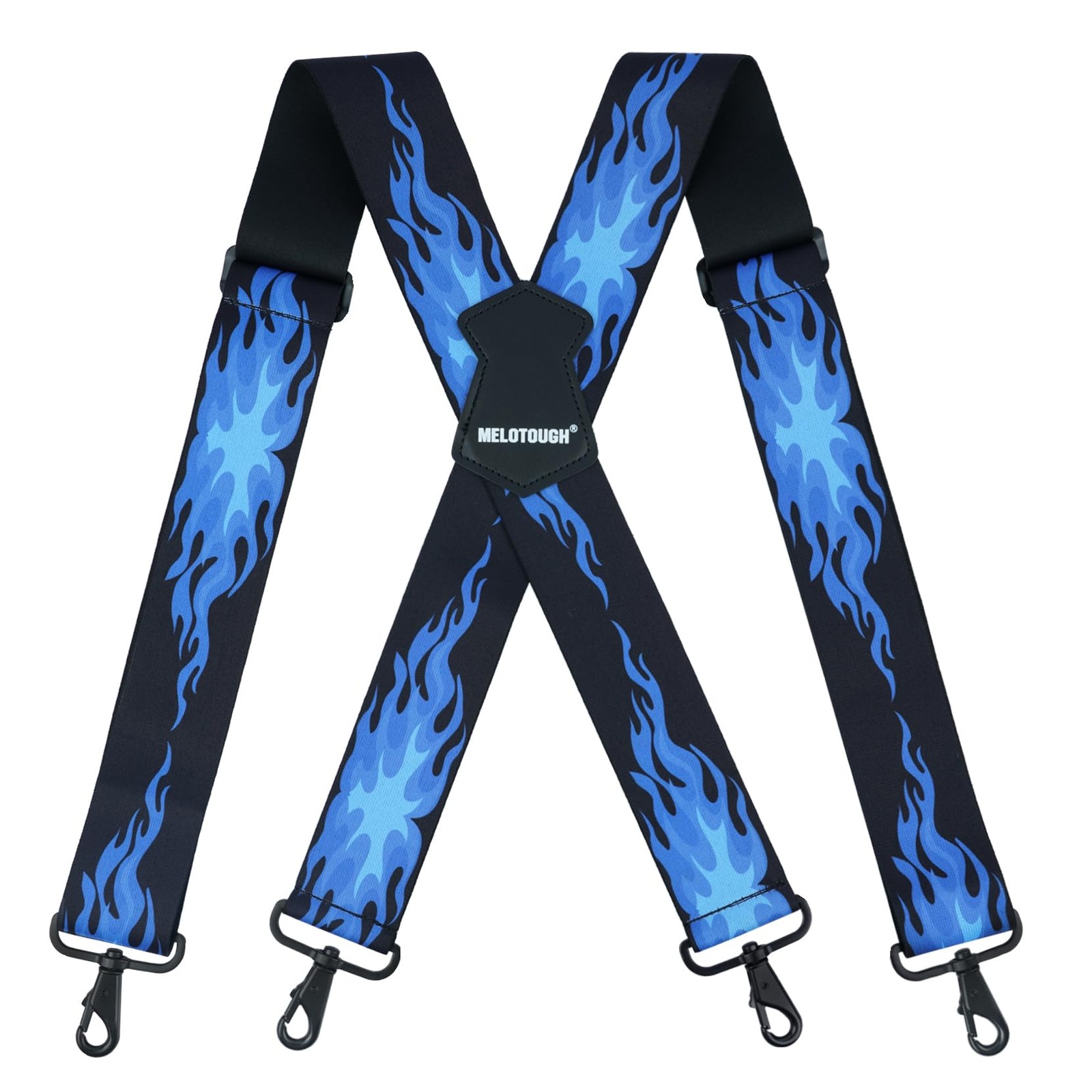 MELOTOUGH 2 Inch Wide Suspenders for Men Heavy Duty Snap 2 inch, Blue Flame
