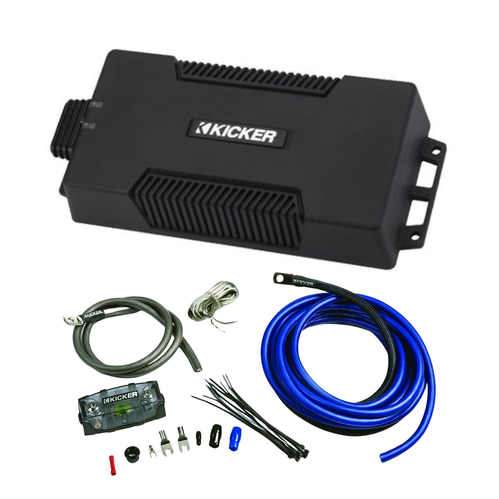 600 Watt 1-Ohm Class D Full-Range Waterproof Amplifier + Install Kit Kicker