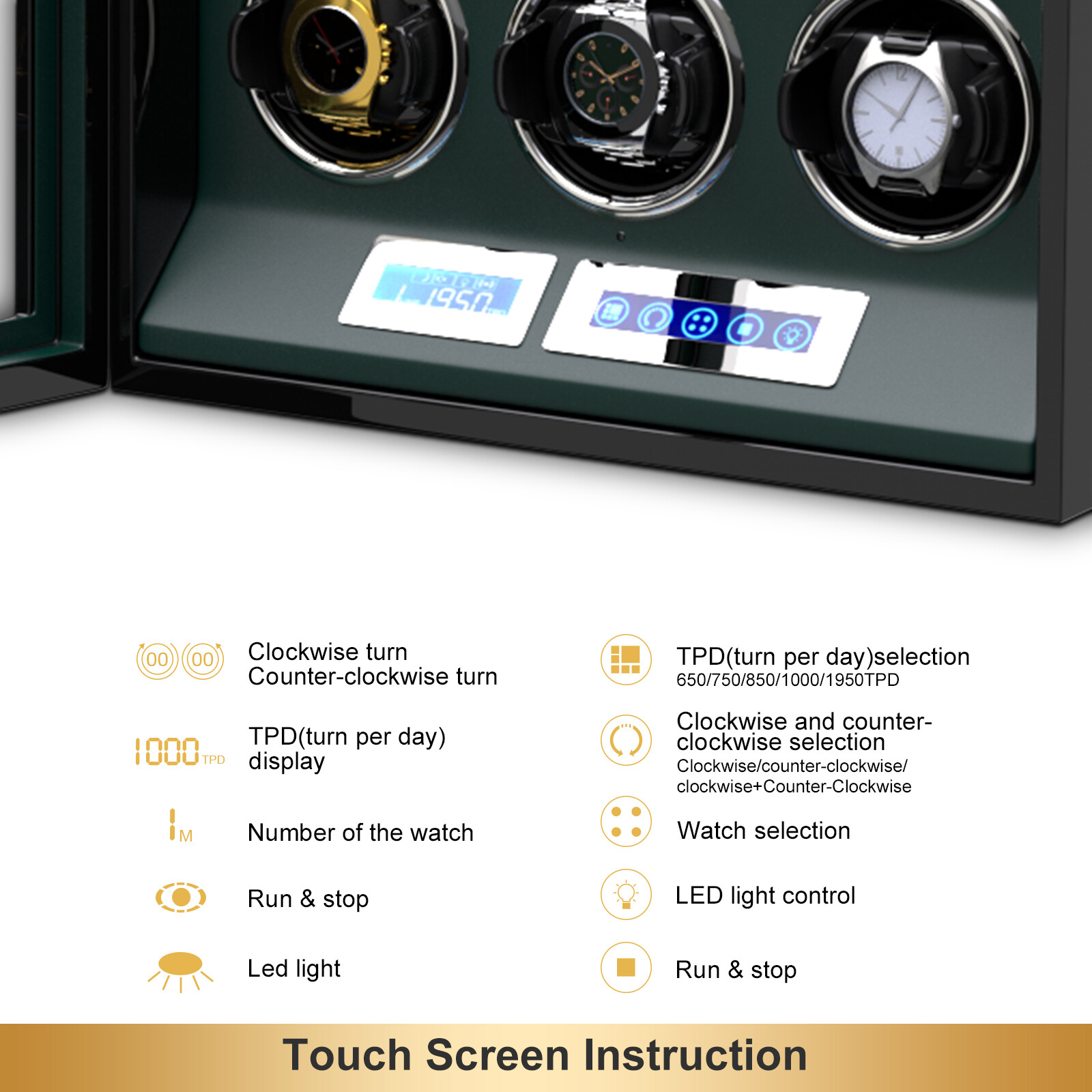 Automatic 12 Watch Winder Rotating Display Case Box LCD Touch Screen Display LED
