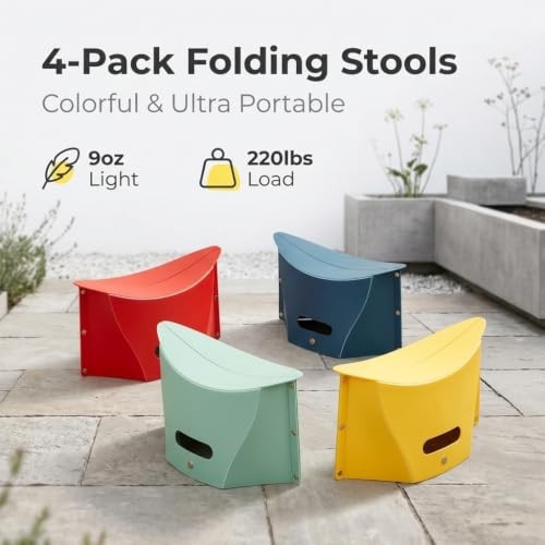 4 Pack Lightweight Folding Collapsible Portable Stool - Camping 4 Pcak Small