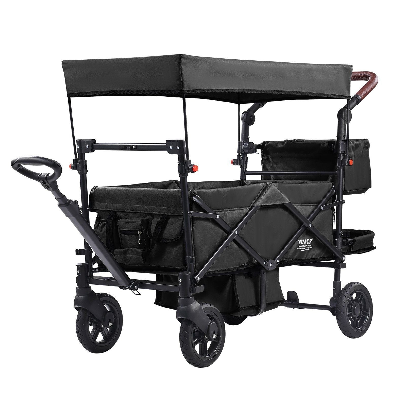 Wagon Stroller for 2 Kids, Push Pull Quad Collapsible Stroller with Adjustable