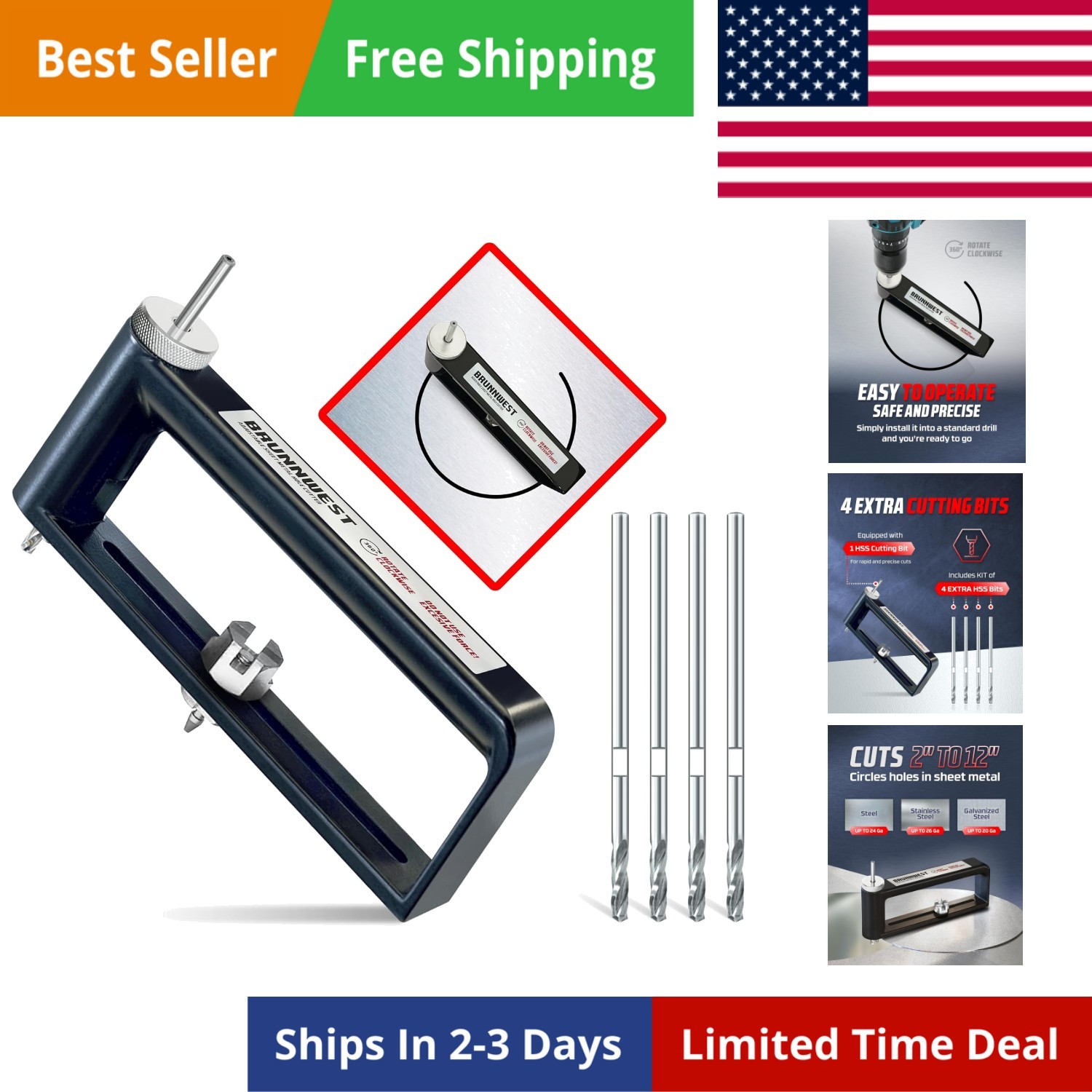 Adjustable Sheet Metal Hole Cutter with 4 Extra BITS, Sheet Metal Circle Cutt...