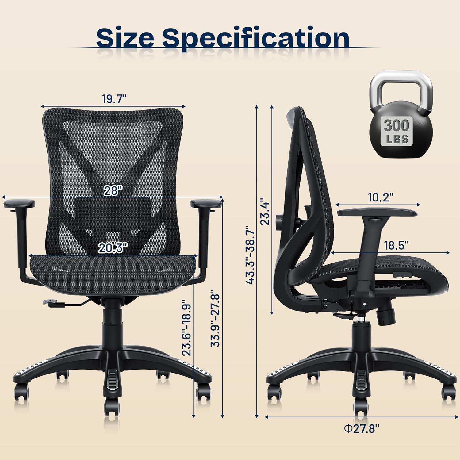 Ergonomic Office Chair, Mesh Computer Desk Chairs with Adjustable Lumbar Support