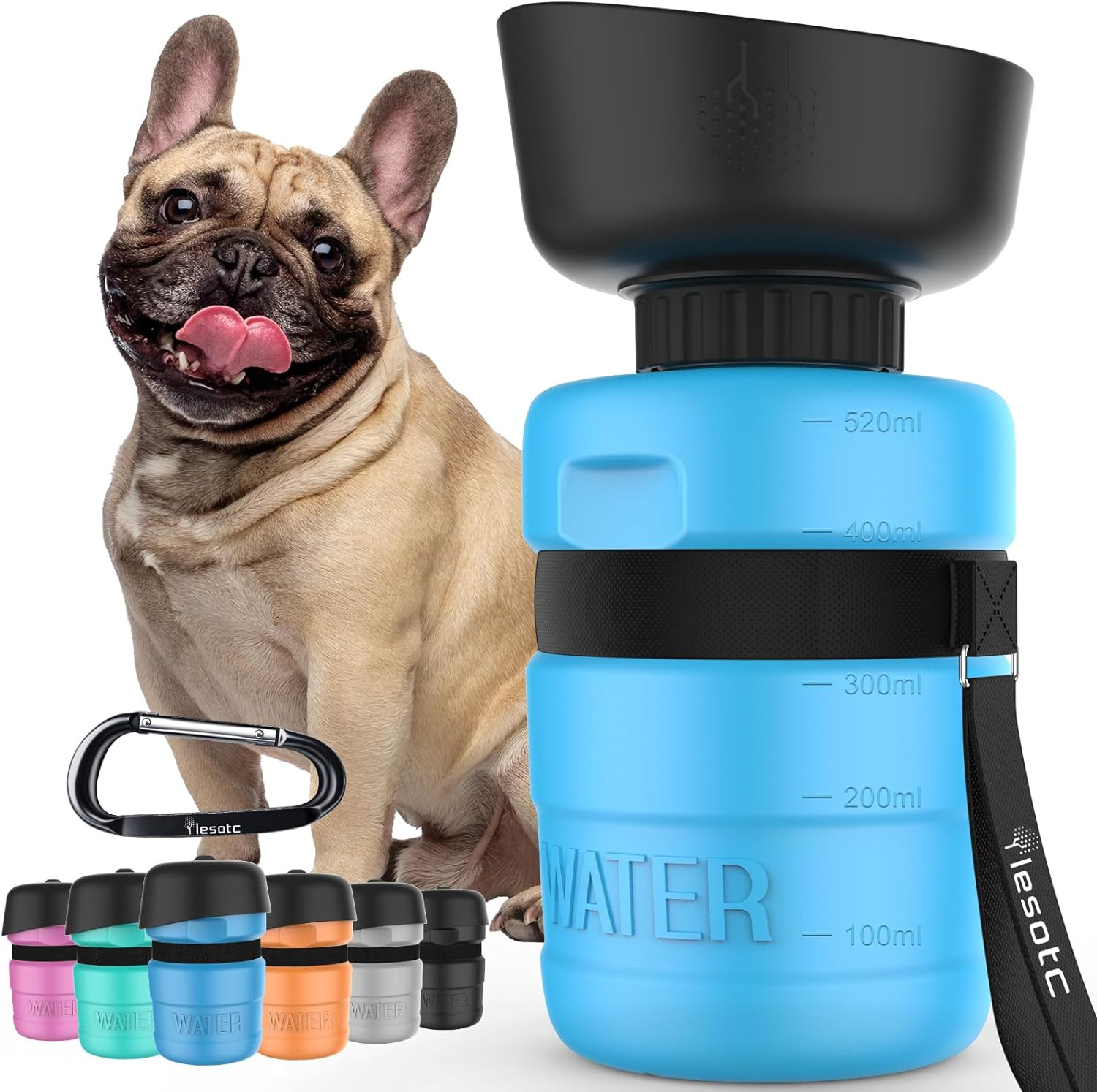 Dog Water Bottle, Portable Water Dispenser with Bowl, Leak Proof Pet Travel Sque