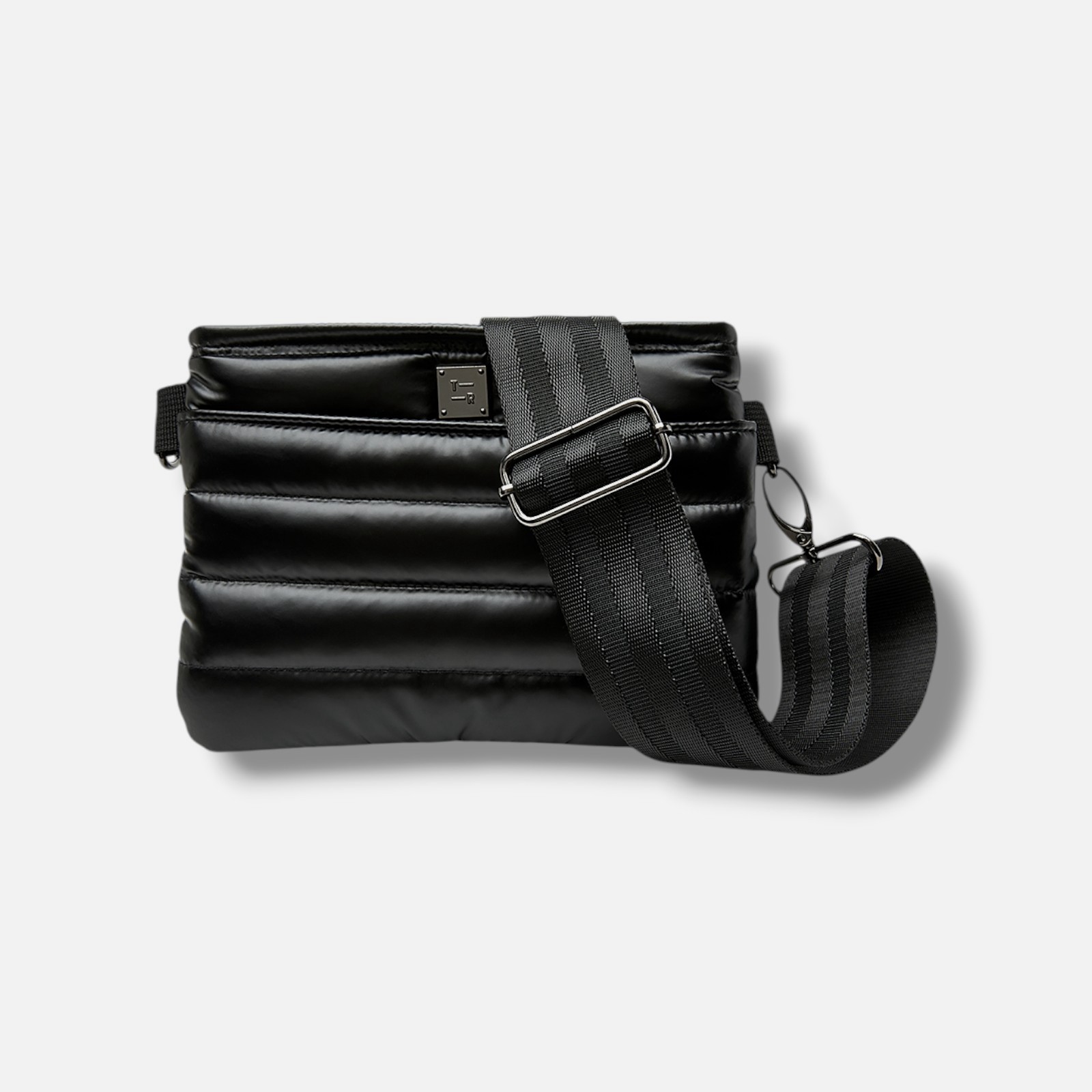THINK ROYLN Women's Black Quilted-Logo Bum Crossbody Bag