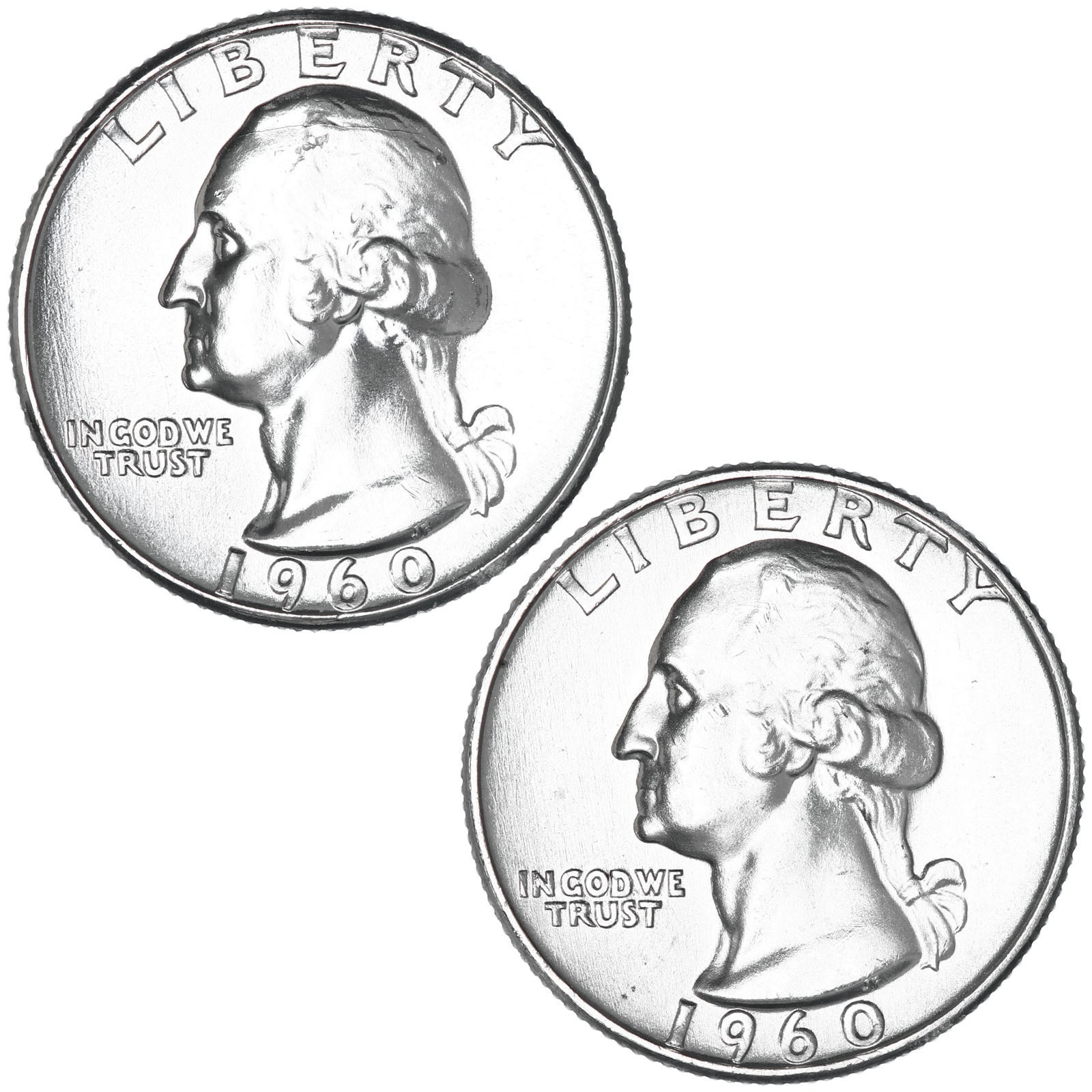 1960 P D Washington Quarter BU 90% Silver 2 Coin Set