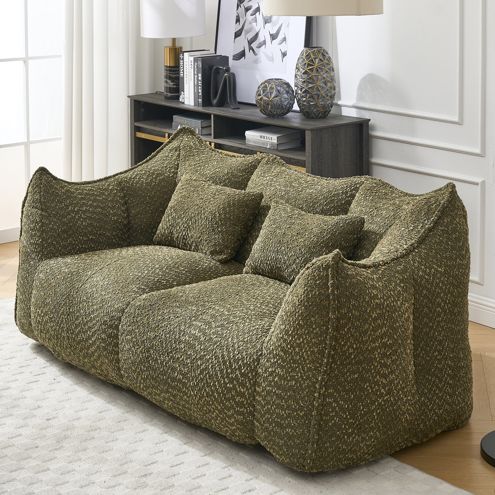 Bean Bag Chairs Lazy Sofa recliner high resilience foam core 2people Olive Green