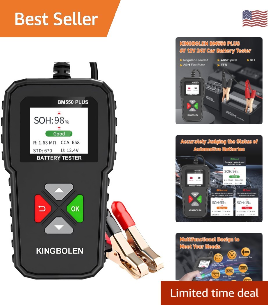 Compact BM550 Plus Battery Tester: 6V-24V Voltage Analyzer with Safety Features