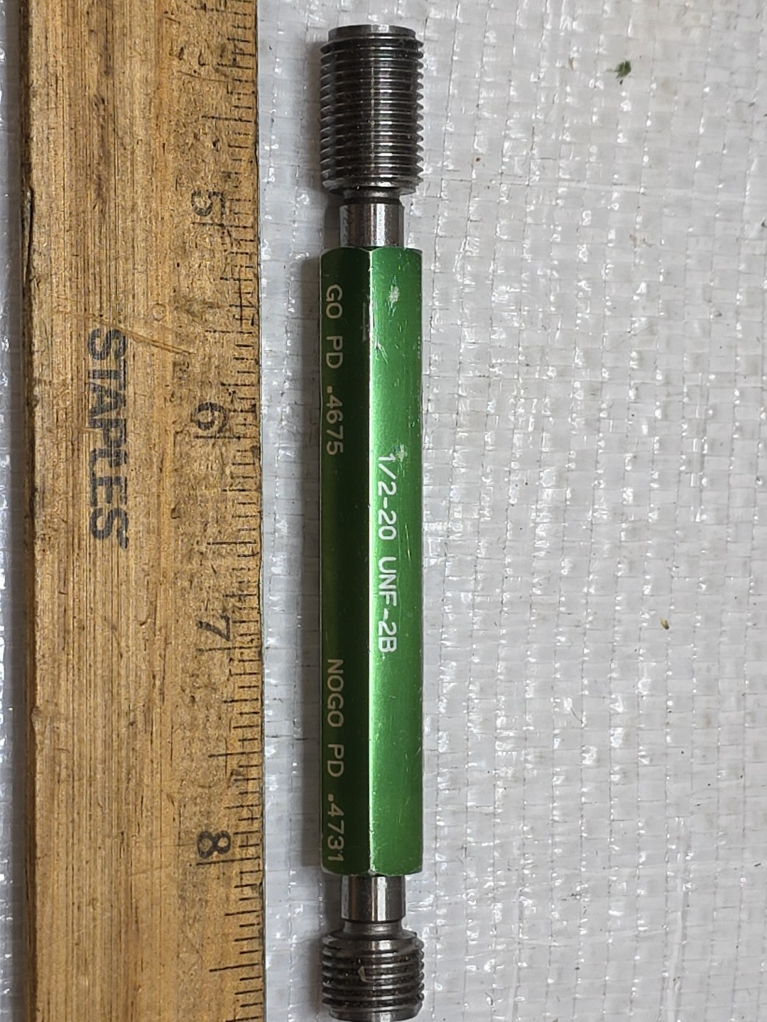 1/2- 20 UNF 2B GREENFIELD PLUG GAGE GO NO GO PD'S= .4675 & .4731 USED IN EX COND