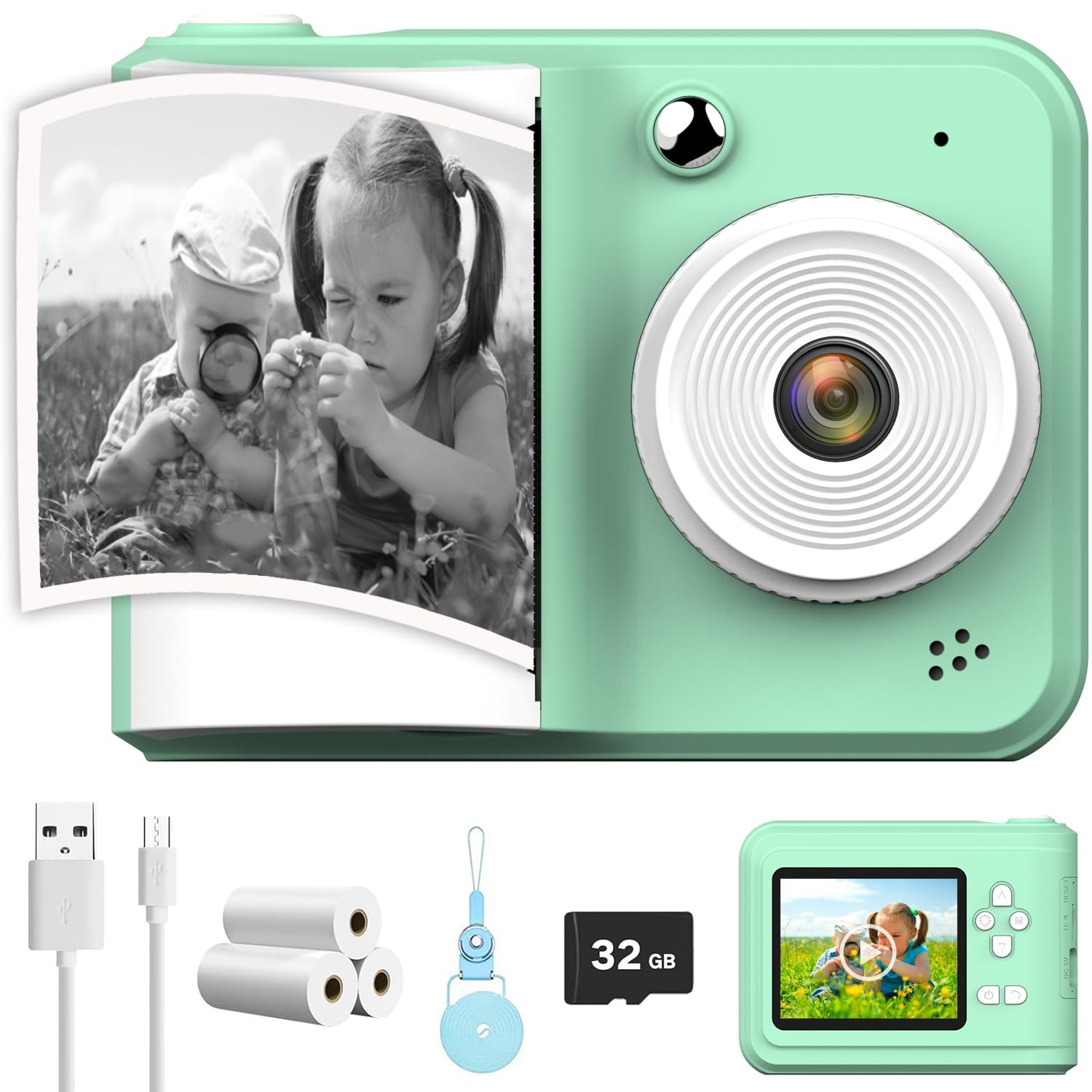 ZOMFOM Kids Camera Instant Print, 2.4’’ Inch Kids Instant Print Photos 1080P ...