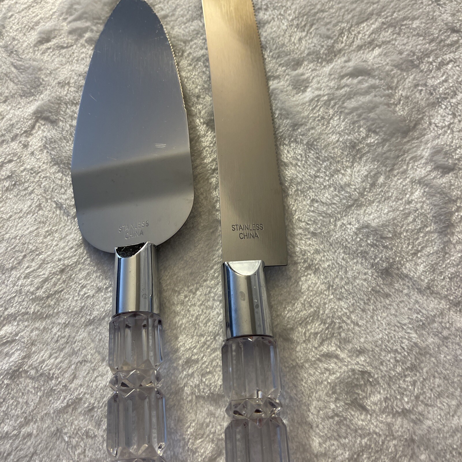 Wedding Cake Serving Set Knife & Server Acrylic Handles Stainless Steel Boxed