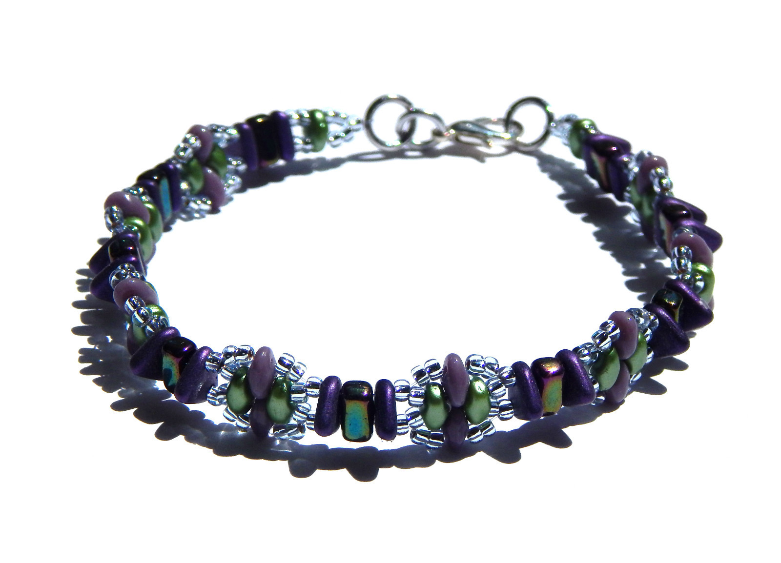 Spiky Iridescent Purple & Green Fun Teen Handwoven Bracelet Free Shipping