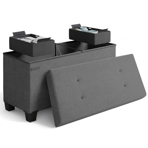 Storage Ottoman Bench with Bins, 30-in Storage Bench for Bedroom End of Bed,