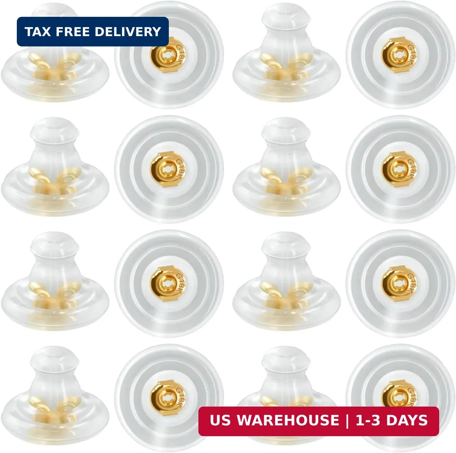 16PCS Silicone Earring Backs Replacements for Studs Heavy Earrings 18K Gold S..