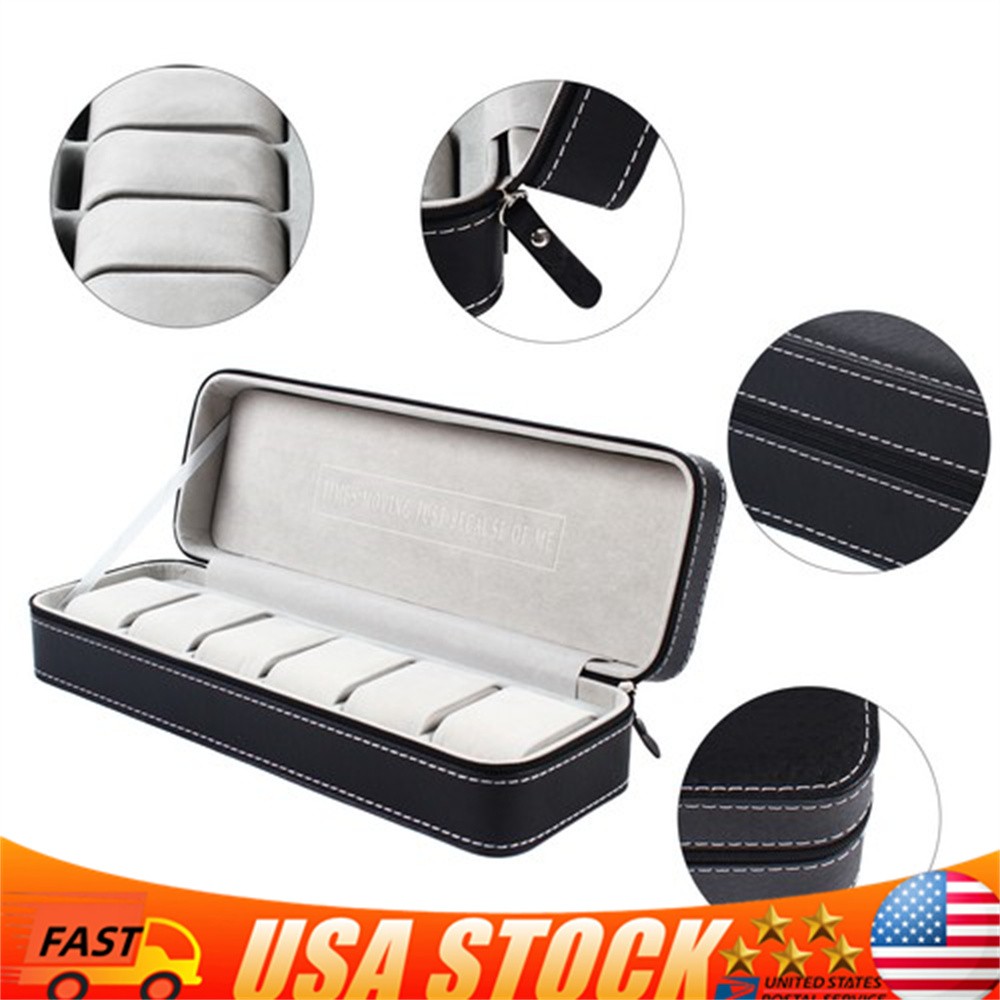6-Slot Portable Jewelry Organizer Leather Watch Display Ornaments Case Storage