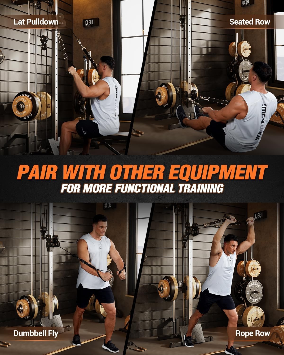 Wall Mount Cable Station LAT Pulldown Machine w/18 Positions Dual Pulley System