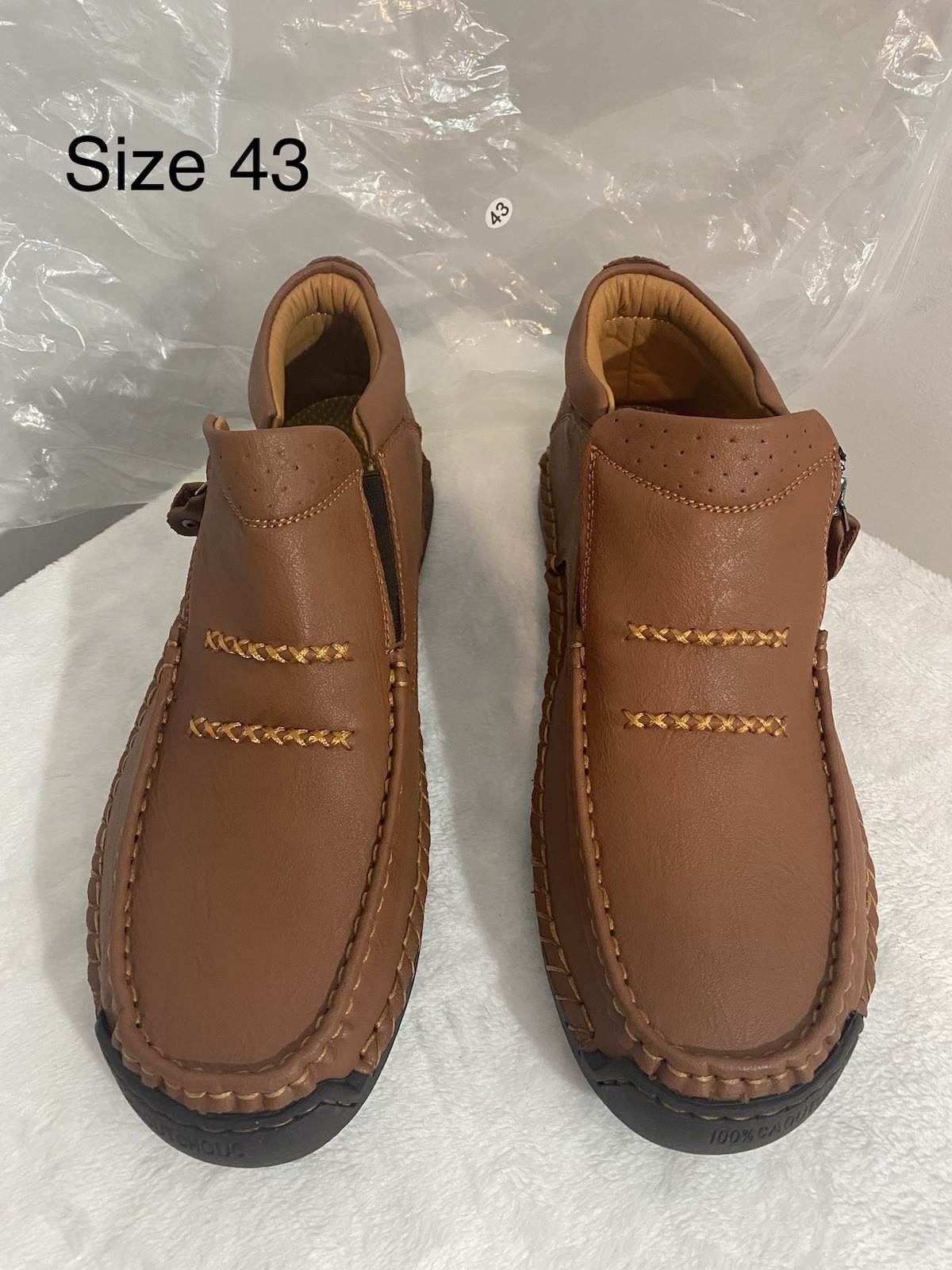 Men's 100% Caoutchouc loafers casual Leather Shoes (Size 43) Brown Or Black NWOT