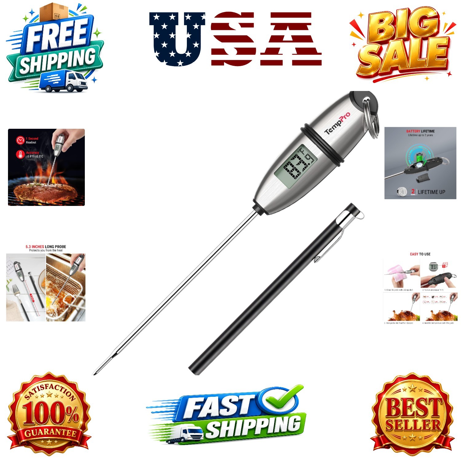 TP02S Digital Food Thermometer for Cooking Bread Baking Sourdough Liquids, Me...