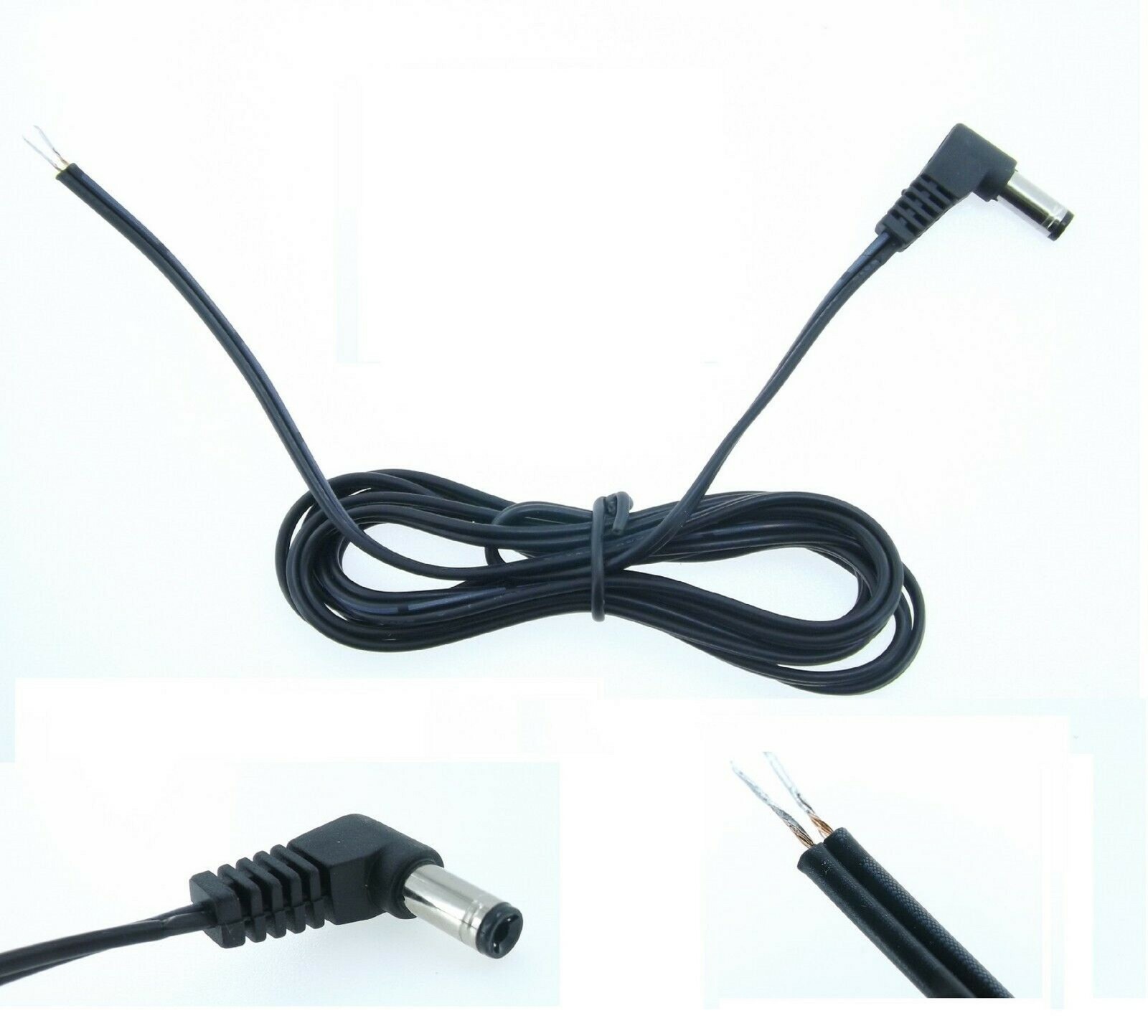 Right Angle DC Power Plug w/ 6' Cable - 2.5mm I.D. 5.5mm O.D x Lot 10
