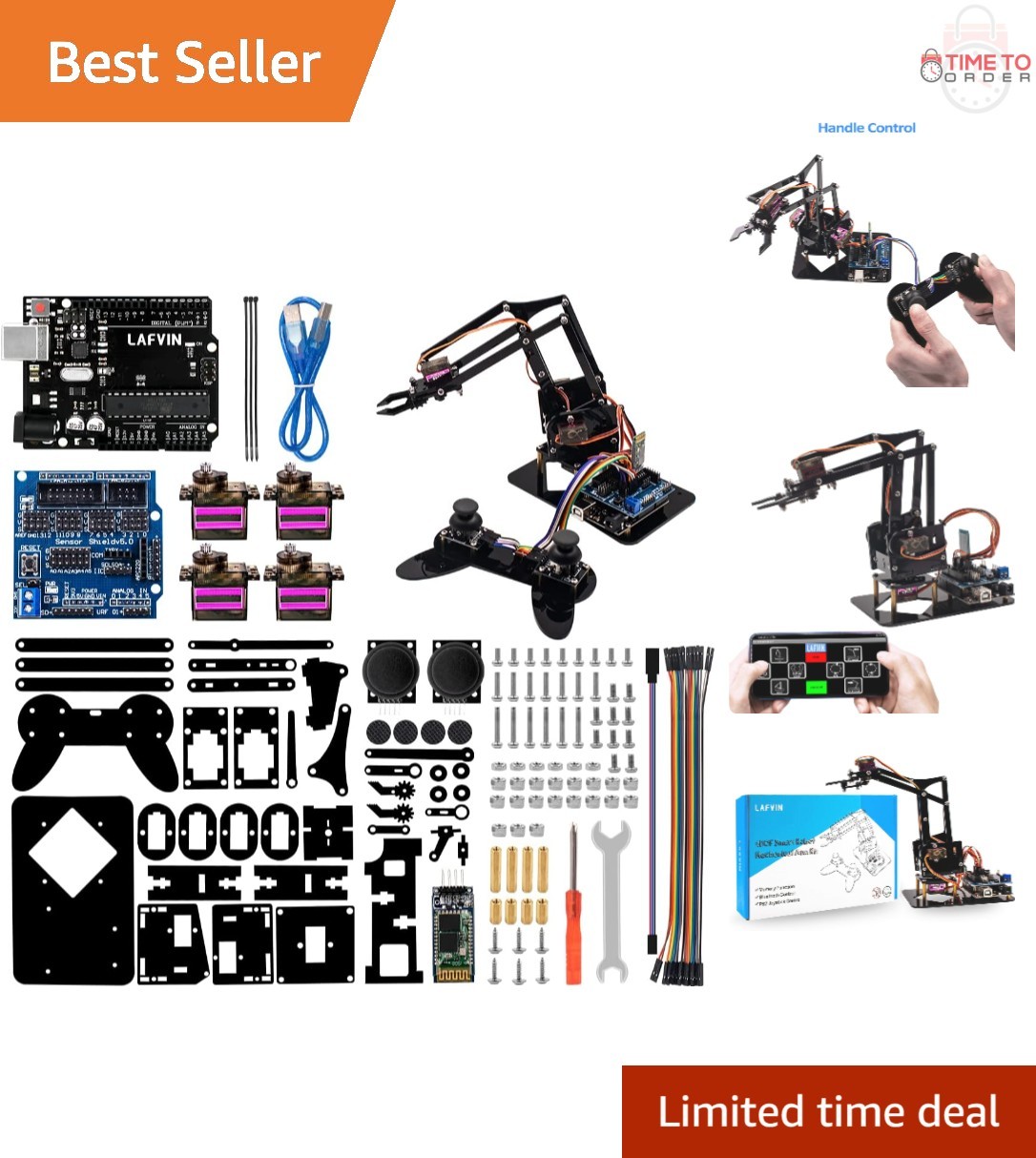 Acrylic 4DOF Robot Arm Kit DIY Arduino Compatible with Tutorial for Beginners