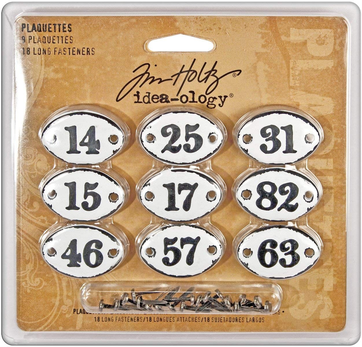 Metal Plaquettes with Fasteners by Tim Holtz Idea-ology, 9 per Pack, 1-3/8 In...