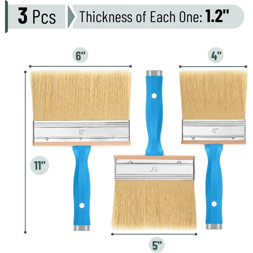 Bates- Deck Stain Brush Set, 3 Pack, 4”, 5” and 6”, Deck Stain Applicator,
