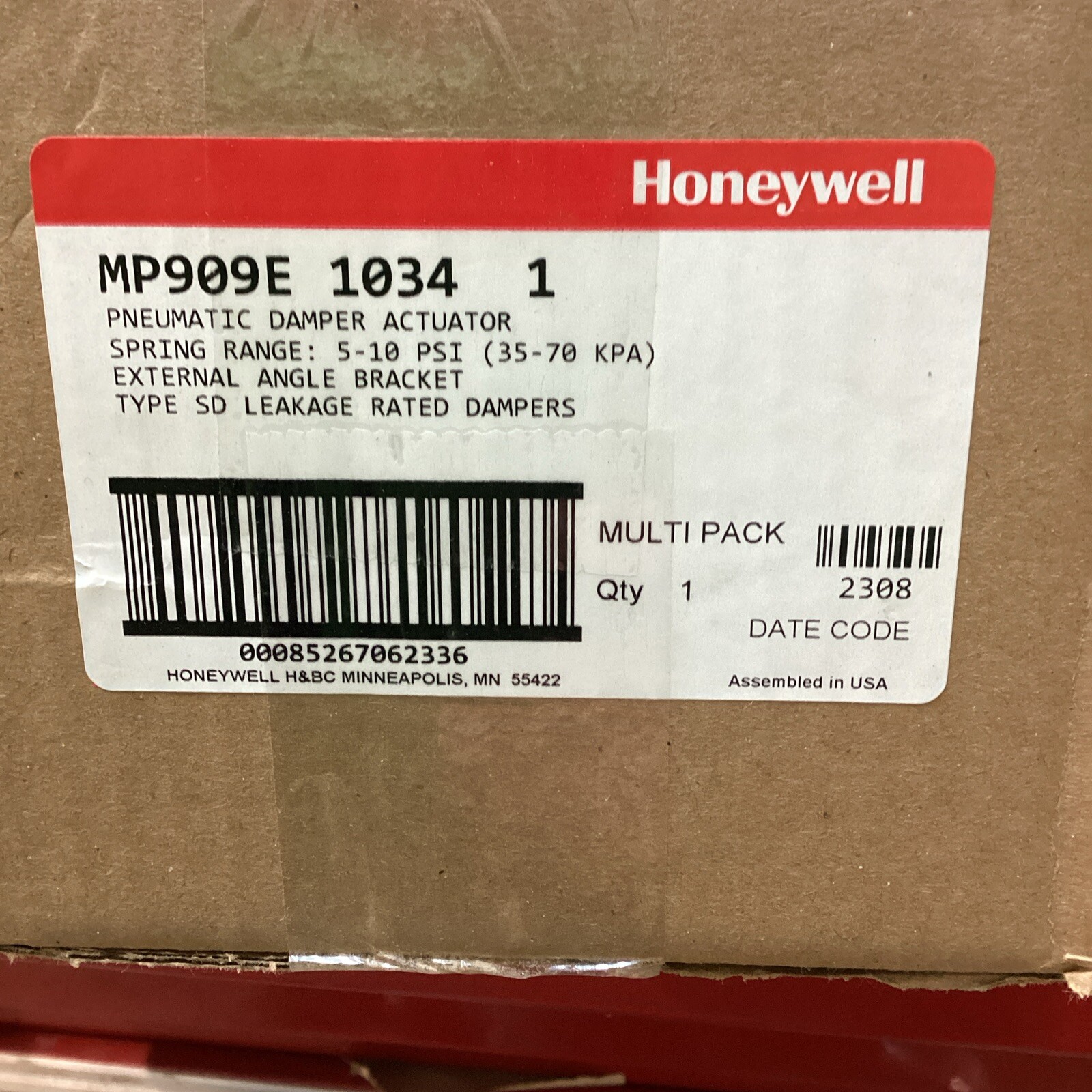 HONEYWELL MP909E1034 Pneumatic DAMPER ACTUATOR