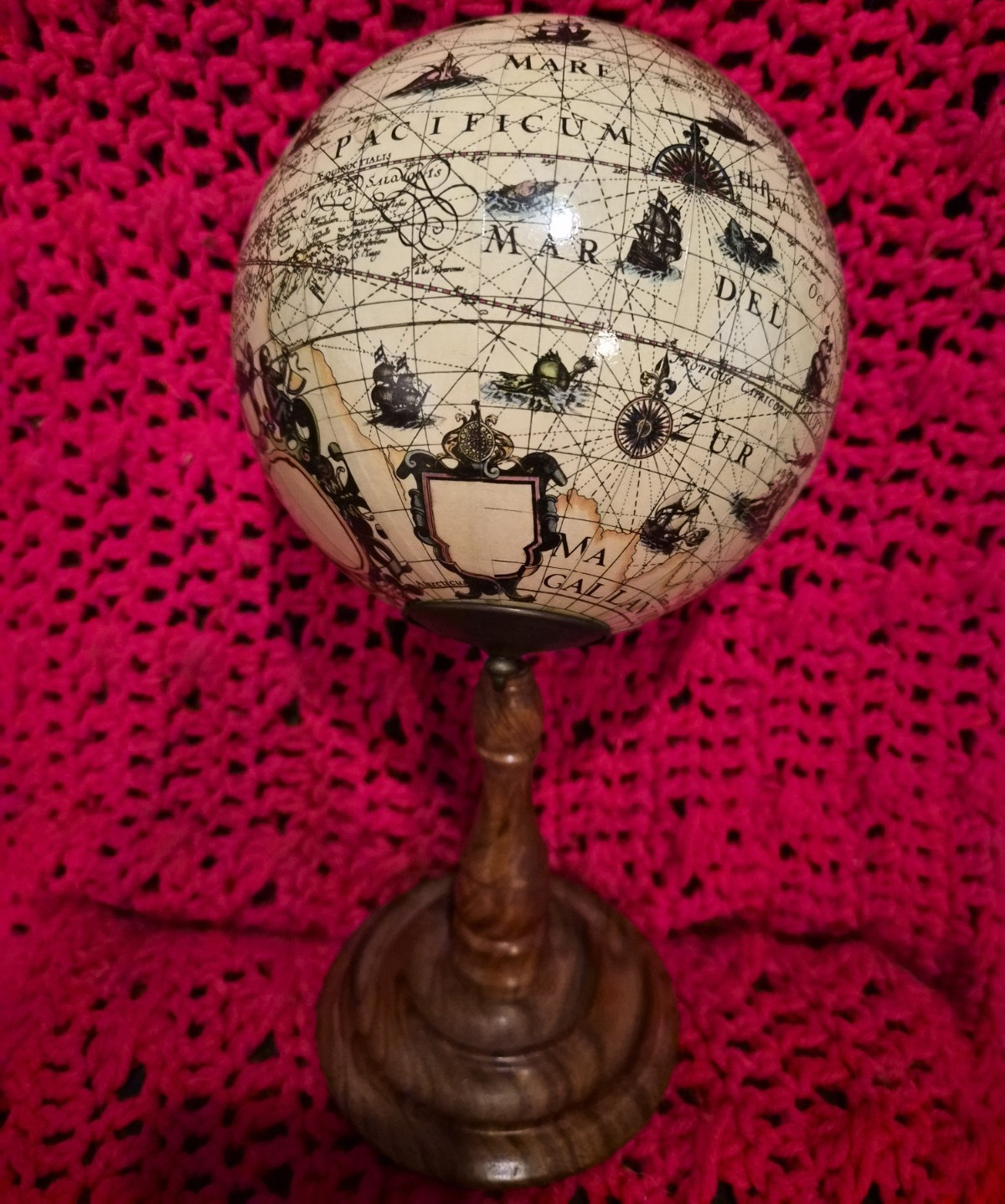 Decorative Tabletop World Globe Freestanding on Wooden Base Beige Brown