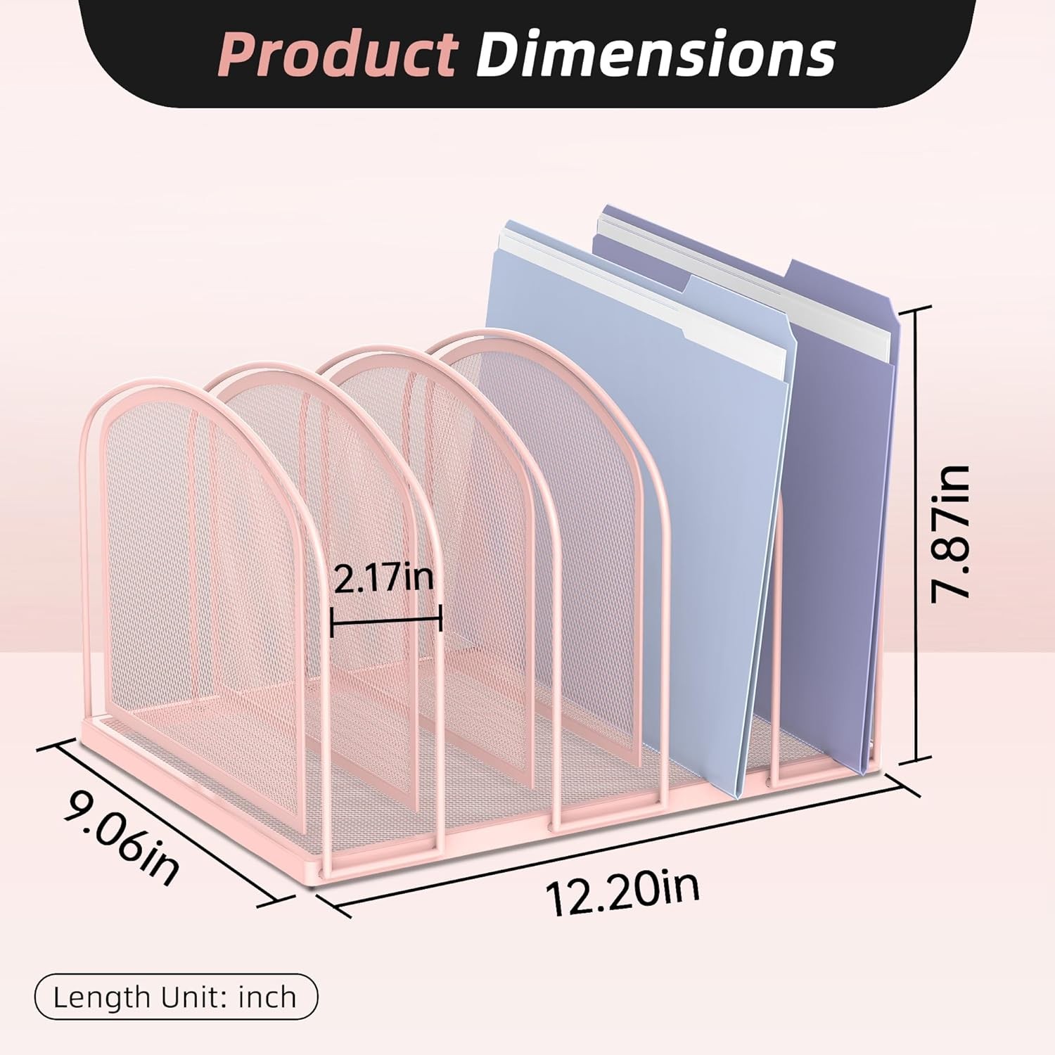 5 Section Pink Mesh Desk File Organizer