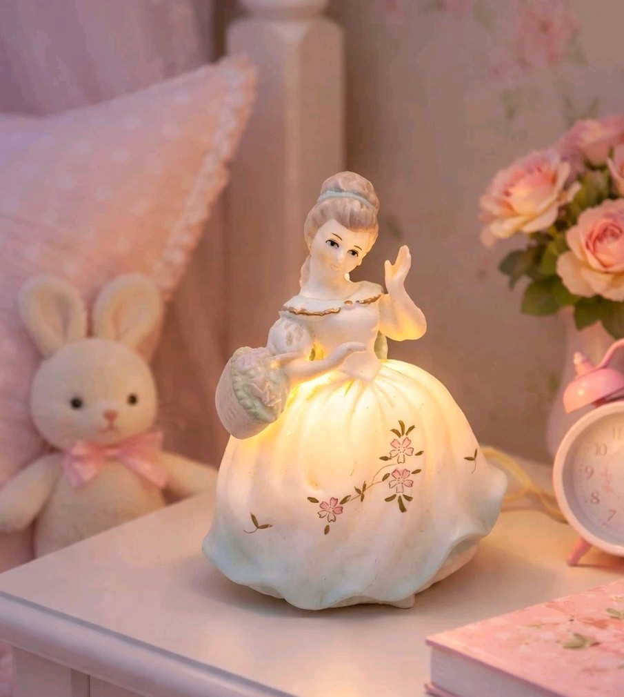 Vtg Lenwile Ardalt Japan Porcelain Girl w/ Basket of Roses Night Light Figurine