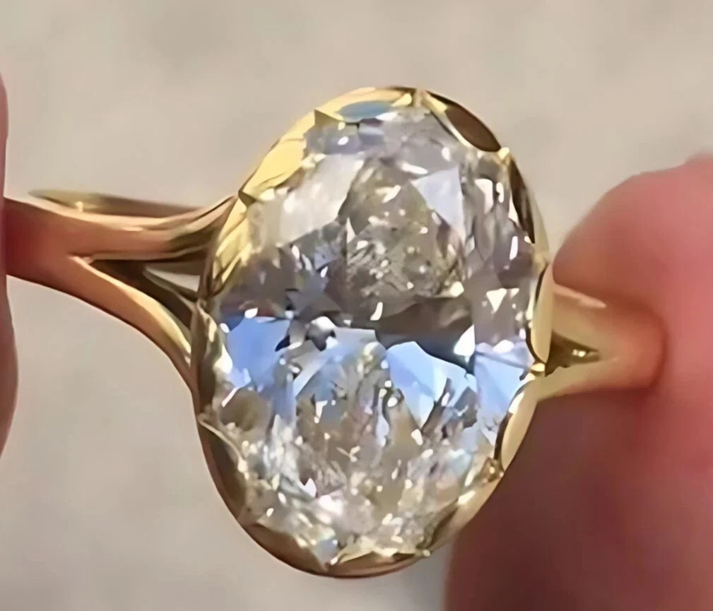 Oval Cut 3.90 Ct White Moissanite Solitaire Wedding Ring 14K Yellow Gold Finish