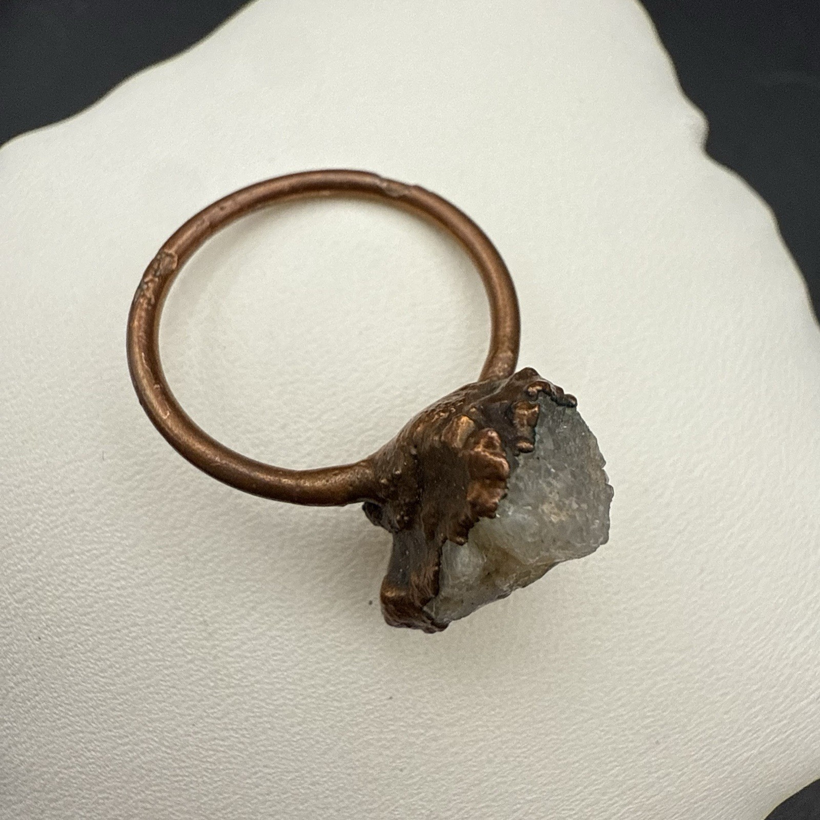 Unique Raw Crystal Druzy Quartz Agate Statement Ring Copper Size 7