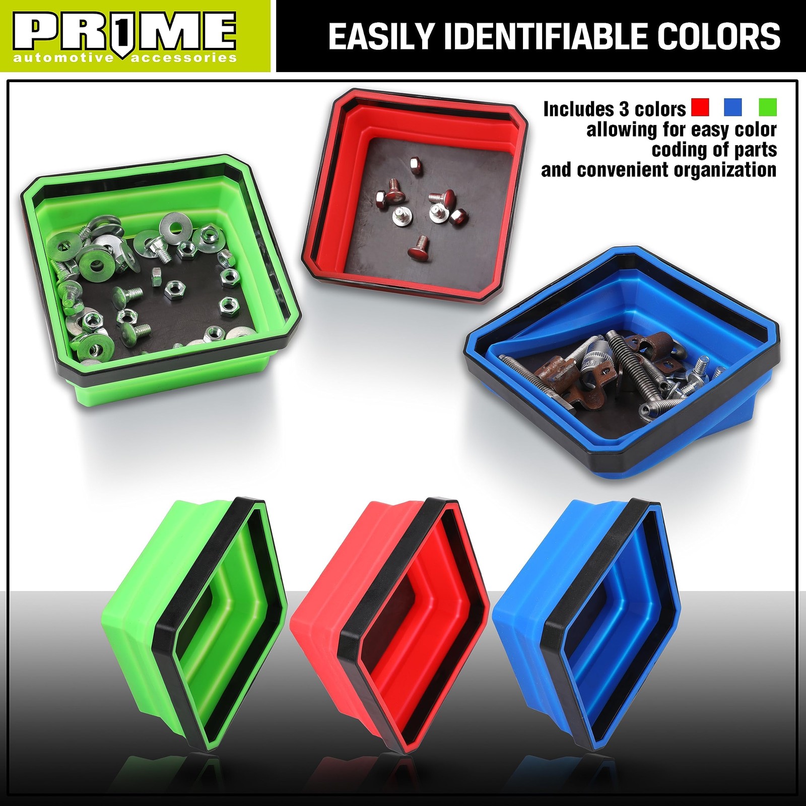 PR1ME Collapsible Magnetic Parts Tray Set, Foldable Basic Trays