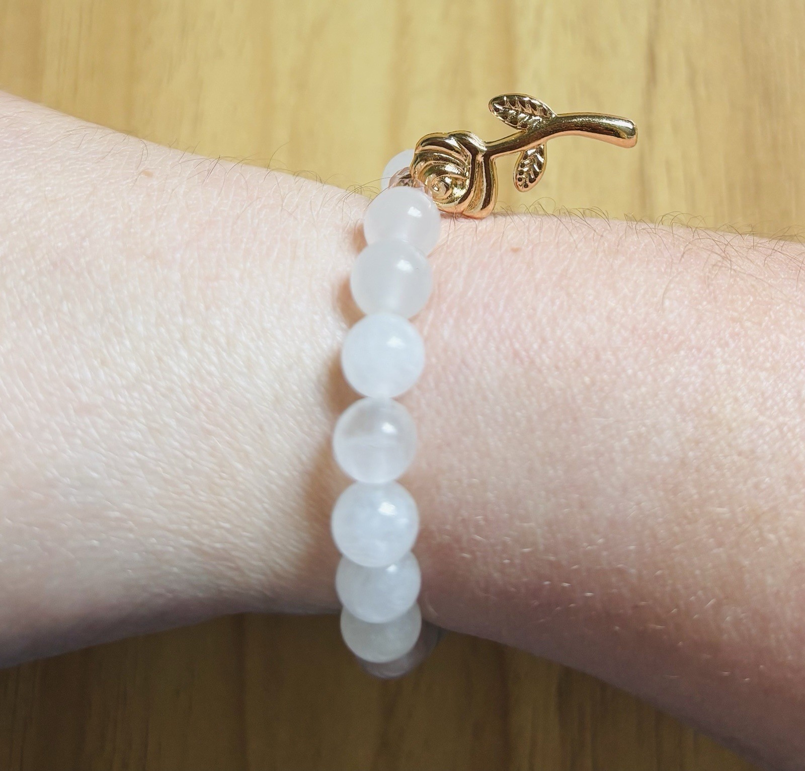 Bubbles & Baubles Studio Handmade White Beaded Bracelet Gold-Tone Clasp