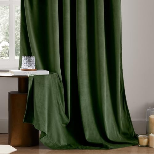 100% Blackout Velvet Curtains, Thermal 52"W x 84"L (Pack of 2) Olive Green