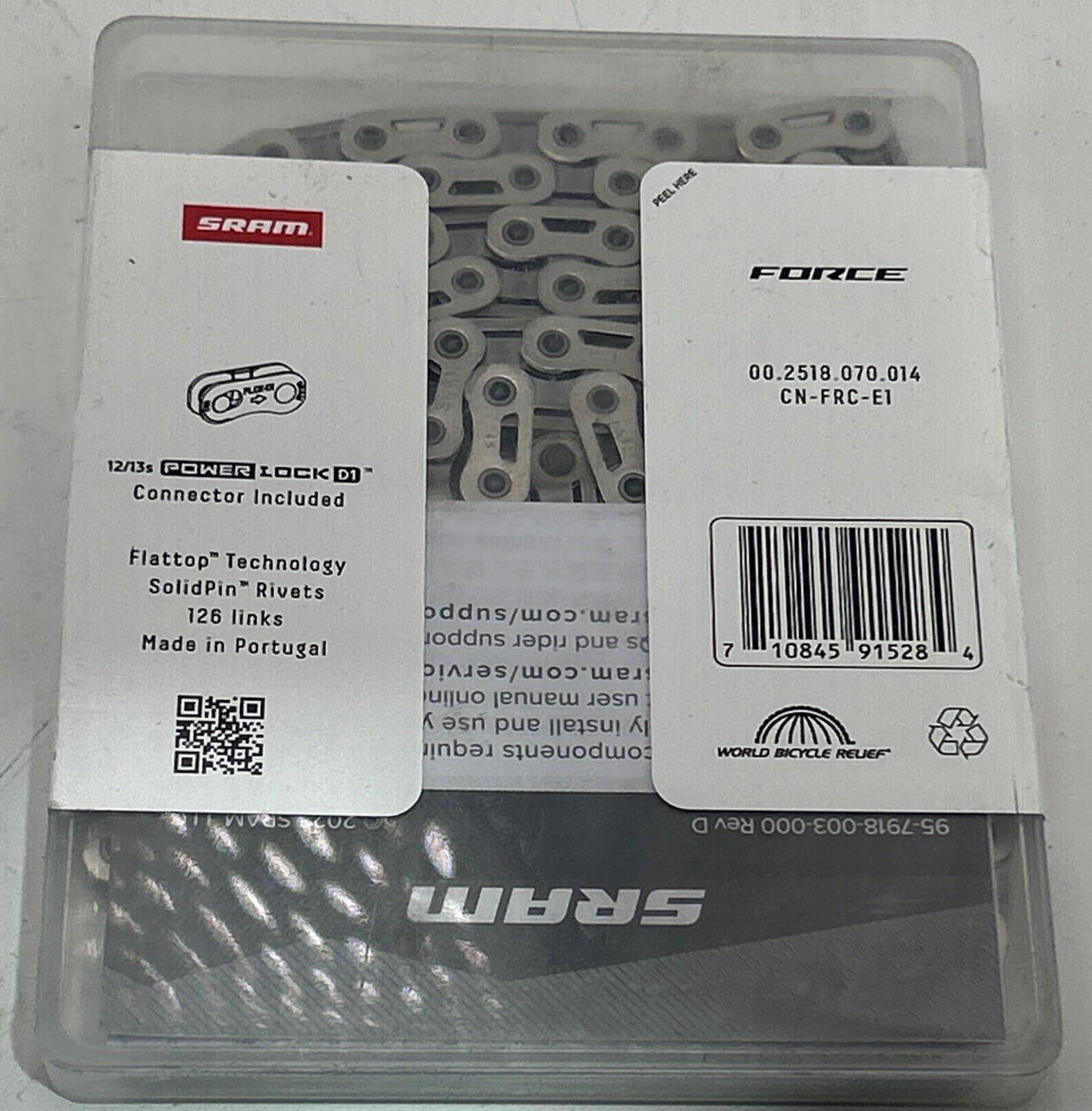 SRAM Force Flattop Chain - 12/13-Speed, 126 Links, PowerLock Connector, Silver,
