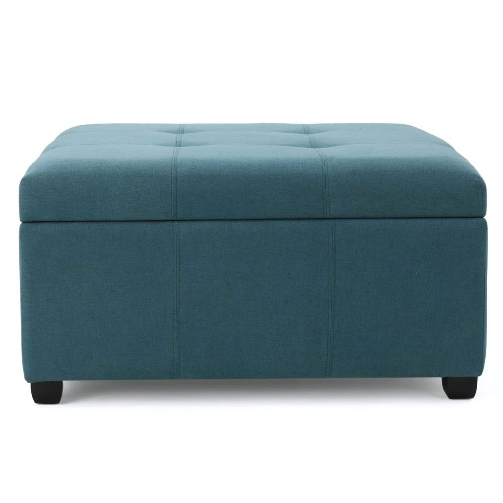 35 in Dark Teal Tufted Square Storage Ottoman Fabric Upholstered