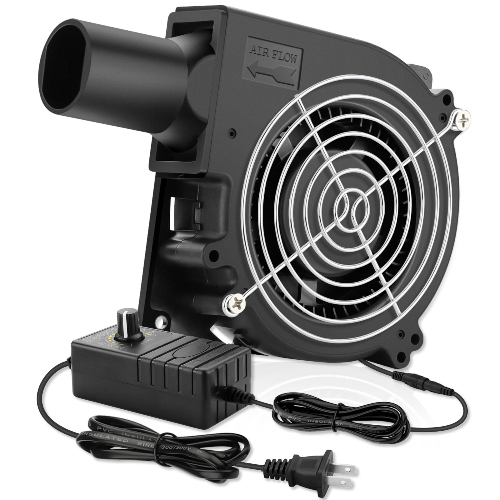 120mm 12V BBQ Blower Fan with AC Plug & Speed Control for Wood Stove, Charcoal S