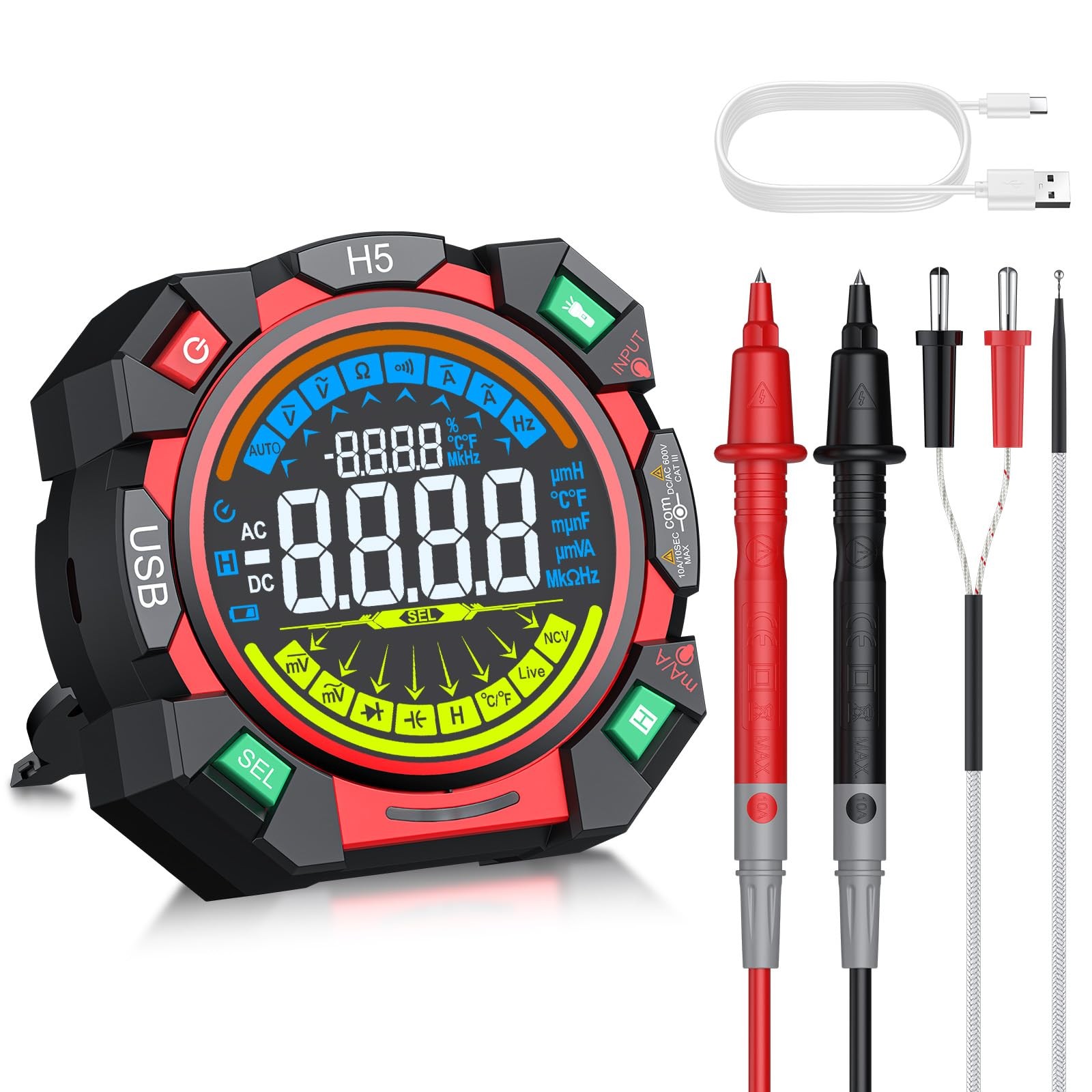 Neoteck 6000 Counts TRMS Multimeter Rechargeable Auto-Ranging Volt Meter Black