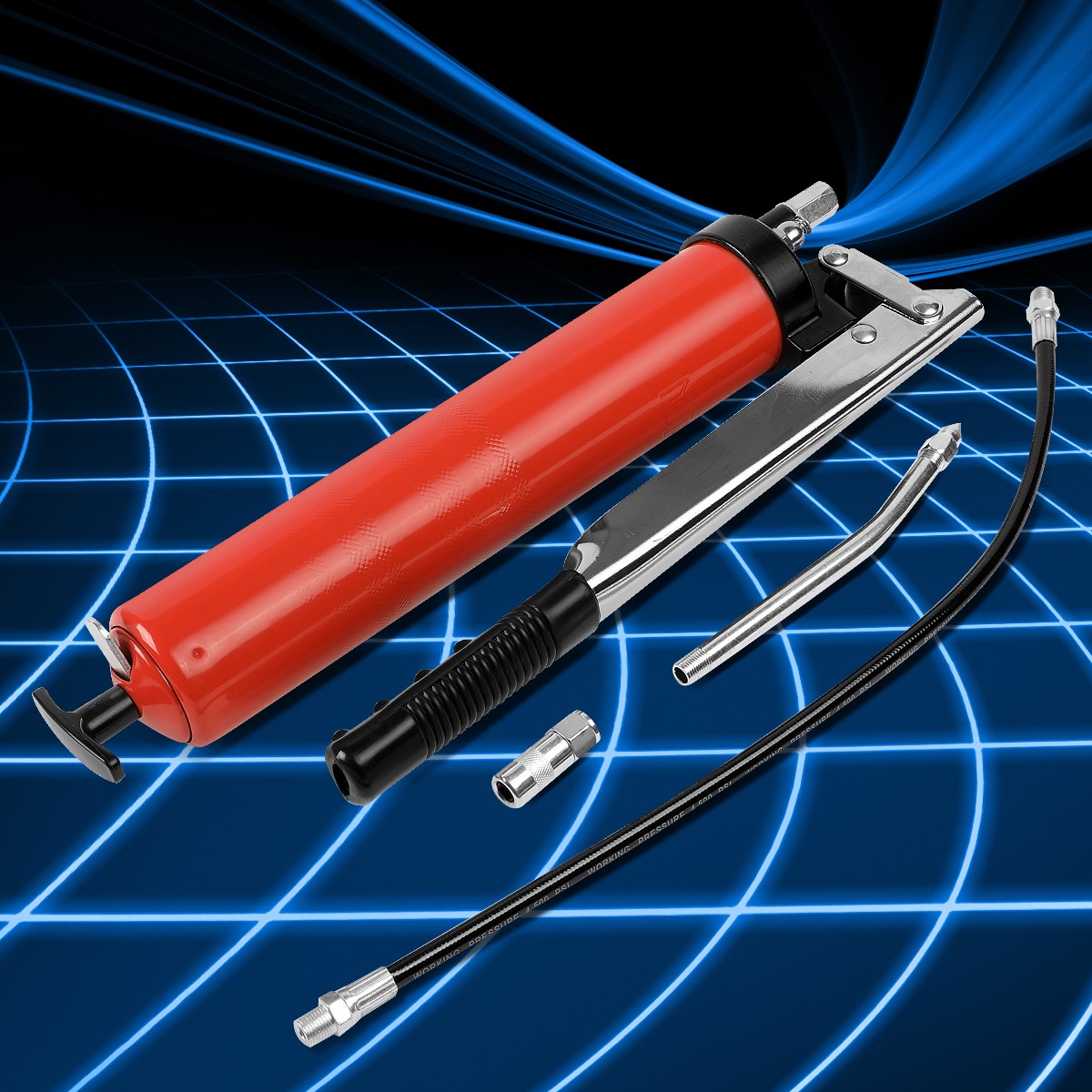 4500 PSI 18" Flexible Hose 14 Oz Heavy Duty Manual Lever Action Grease Gun Tool