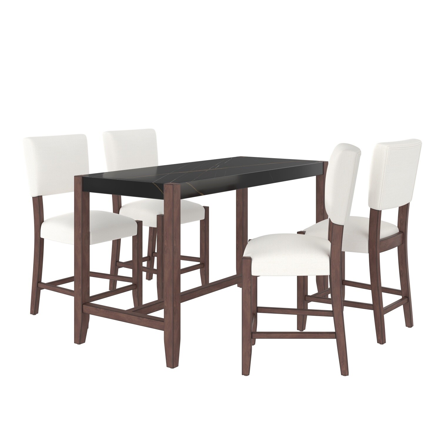 5 Piece Dining Table Set Rectangular Table with 4 Upholstered Chair w/ Wood Legs