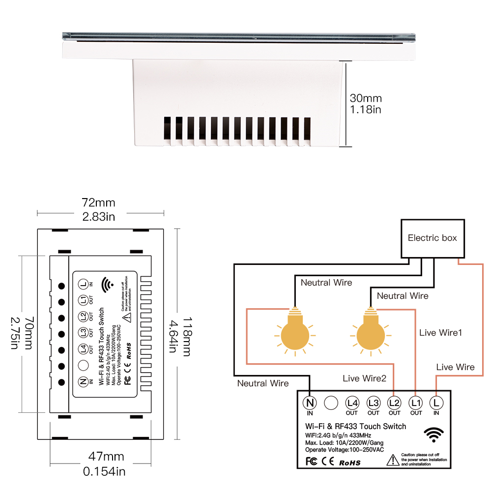 MOES WiFi RF Smart Light Switch Wall Touch Alexa Google Voice Control APP Remote