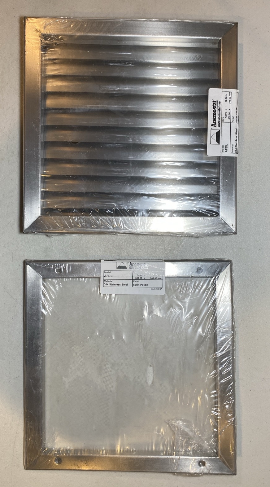 Anemostat AFDL 12" x 12" Door Louver Vent, 304 Stainless Non-Vision