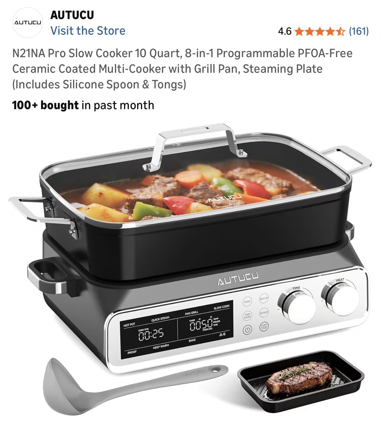 Autucu N21NA Pro 10 Quart 8-in-1 Programmable Slow Cooker