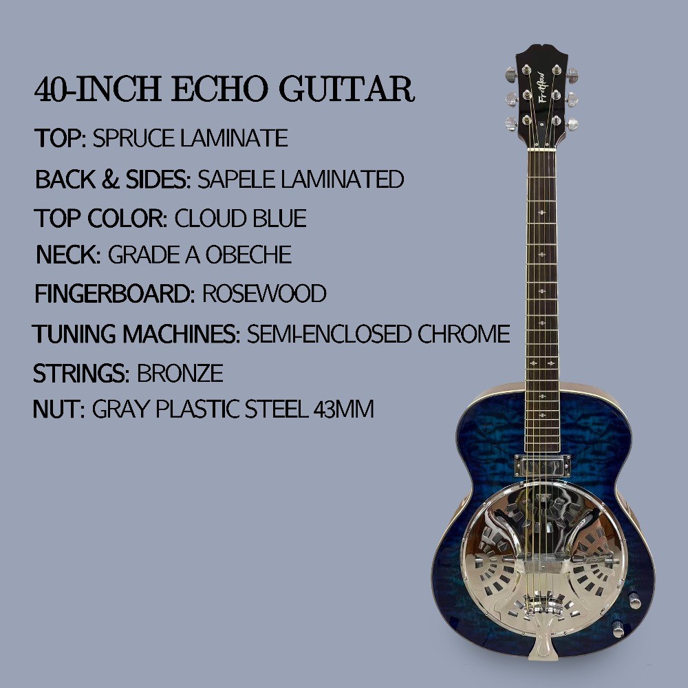 40" Echo Guitar: Dual-Volume Side Pickup, Spruce/Sapele, Cloud Blue