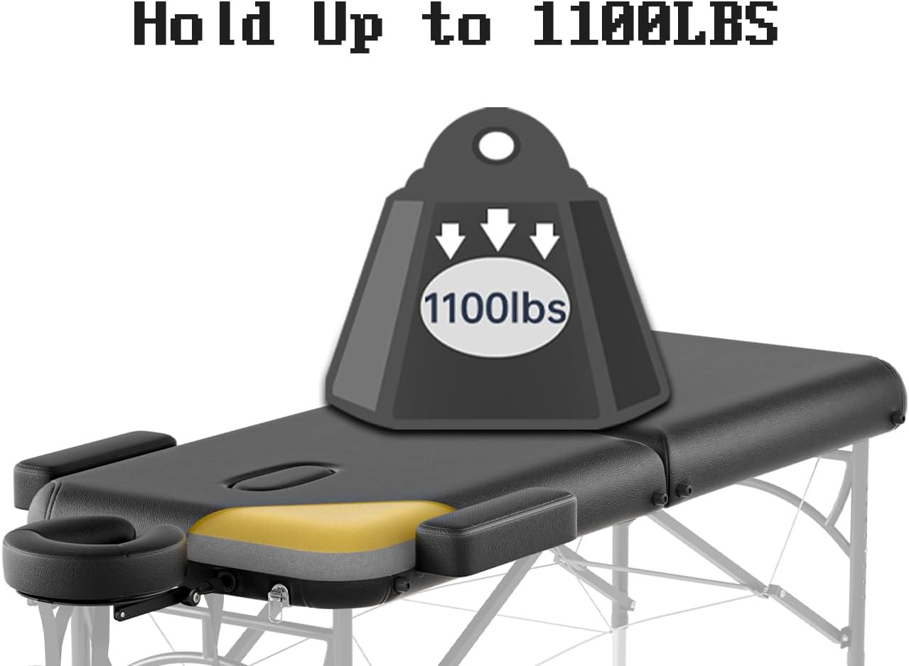 2 Fold Professional Massage Table Portable Hold up to 1100LBS Black | Premium Me