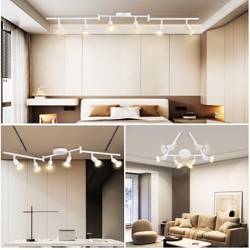 6 Light Track Lighting Fixture, GU10 Rotatable Heads, Matte White, 6 Lights