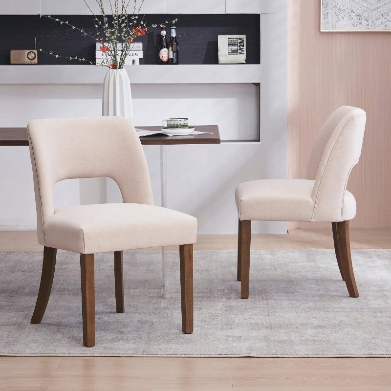Wooden Dining Chairs Set of 2 Modern Fabric Upholstered Kitchen Chairs